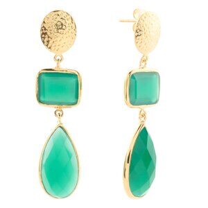 SHAANTI JEWELS  India 14kt Gold Plated Sterling Silver Green Onyx Earrings